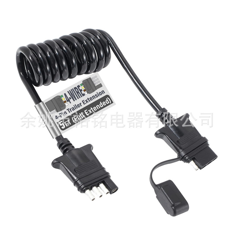 7-Foot 4-Pin Flat Trailer Cable Extension, Coiled Cable 4-Way Vehicle and Trailer Wiring Harness Adapter 7-Foot 4-Pin Flat Trailer Cable Extension, Coiled Cable 4-Way Vehicle and Trailer Wiring Harness Adapter