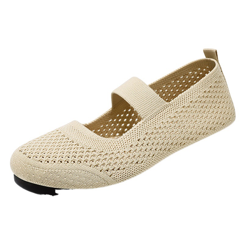 Zapatos de mujer, zapatos de malla transpirable huecos de verano, zapatos cómodos sin cordones para mamá, zapatos casuales versátiles de color liso, venta al por mayor para comercio exterior