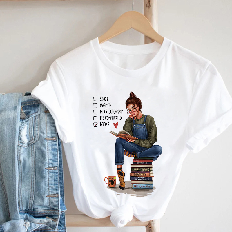 Tshirt Women Tops Tee Reading Books Girl...