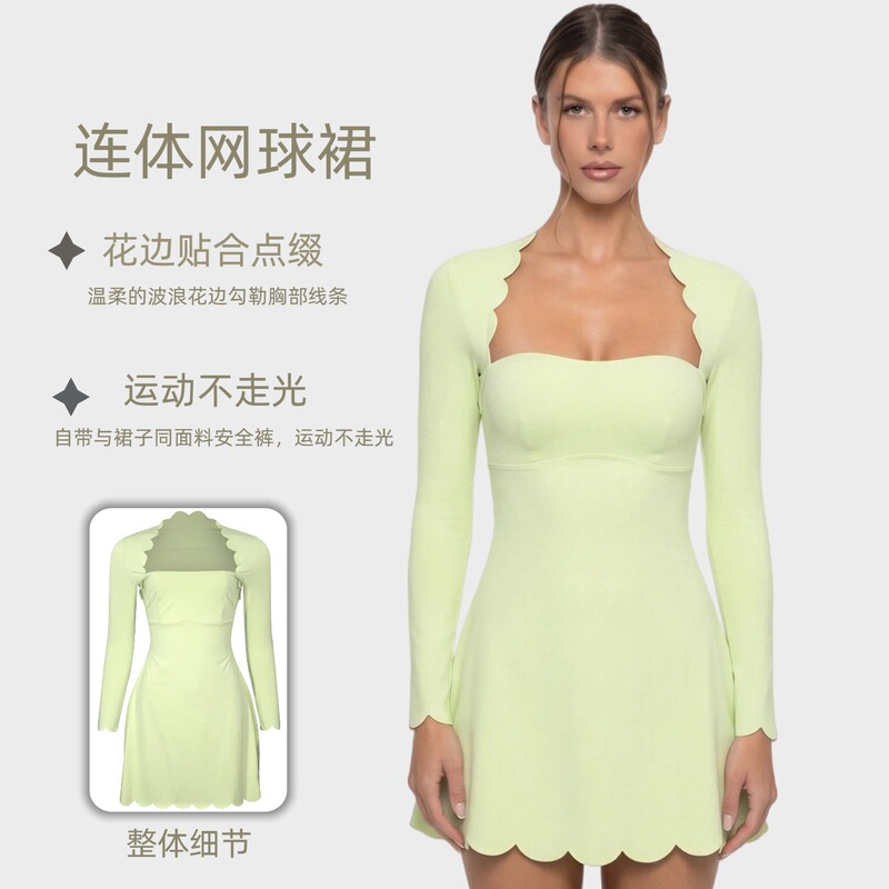 Women's Autumn and Winter Yoga and Tennis All-In-One Breathable and Comfortable Long-Sleeved One-Piece Skirt Two-Piece Yoga Outfit Set