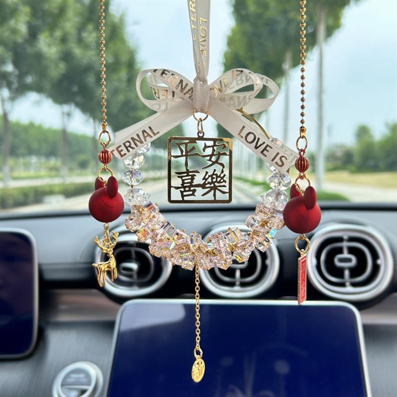 Peace and Joy Car Pendant New Model Car Rearview Mirror Crystal Interior Decoration High-End Ornament Gift for Girls