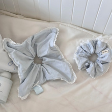 纯欲花边浅蓝色布艺发圈气质小清新甜美大肠圈甜美发绳新款发饰品