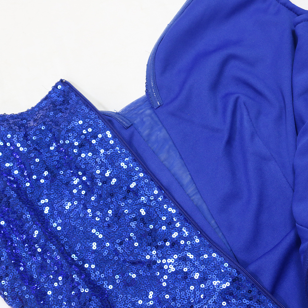 Damen Paillettenkleid Mit Einem Schulterträger Und Beinschlitz_voghion.com