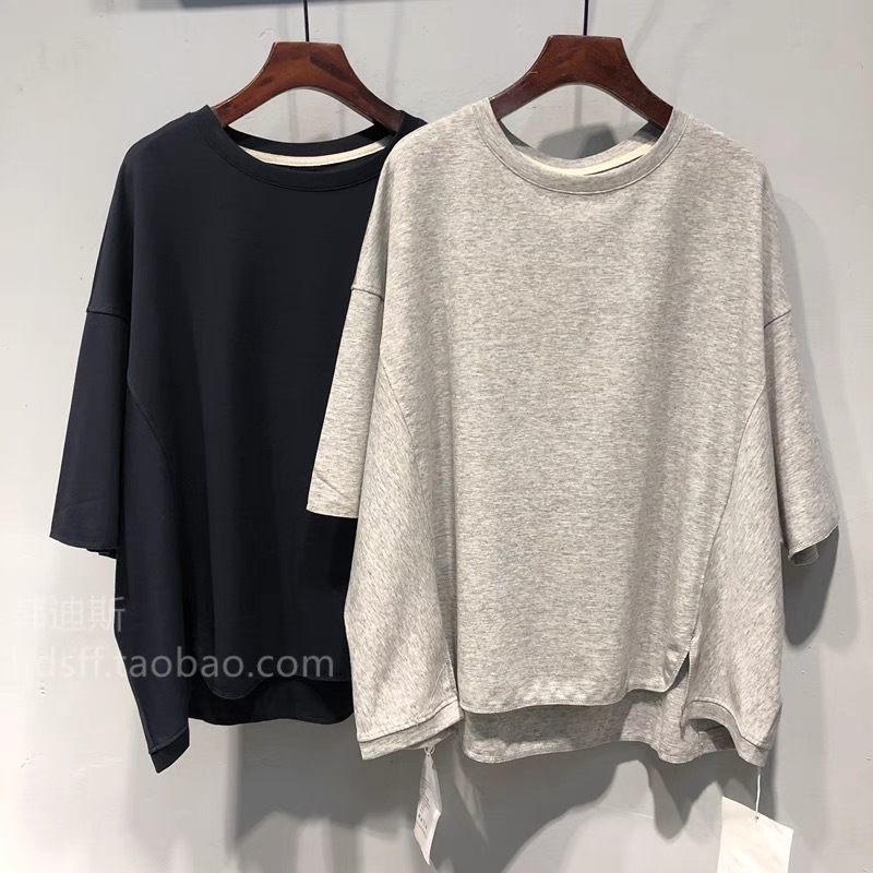 240斤韩国东大门2025夏季新款纯色前短后长蝙蝠袖T恤女上衣服