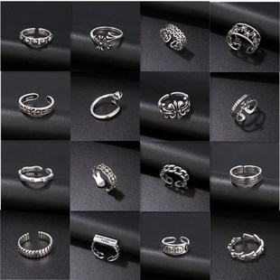 Vintage Silver South Korea Big East Gate Cross Ring Women's Croix Star Punk Fashion Men's and Women's Open Index Finger Ring