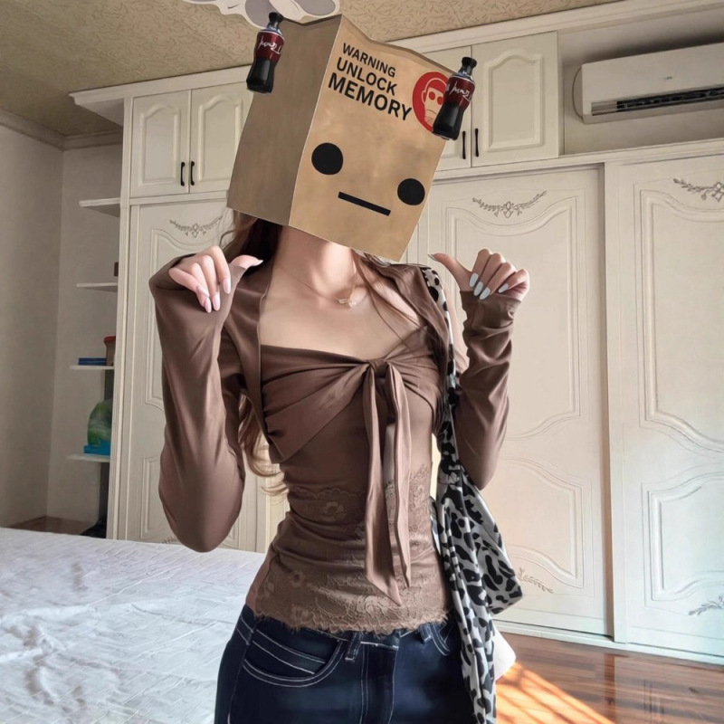 【250G Derong】Pure Desire Hot Girl Lace Trim Square Neck Slim Fit Derong Thermal Base Layer Top