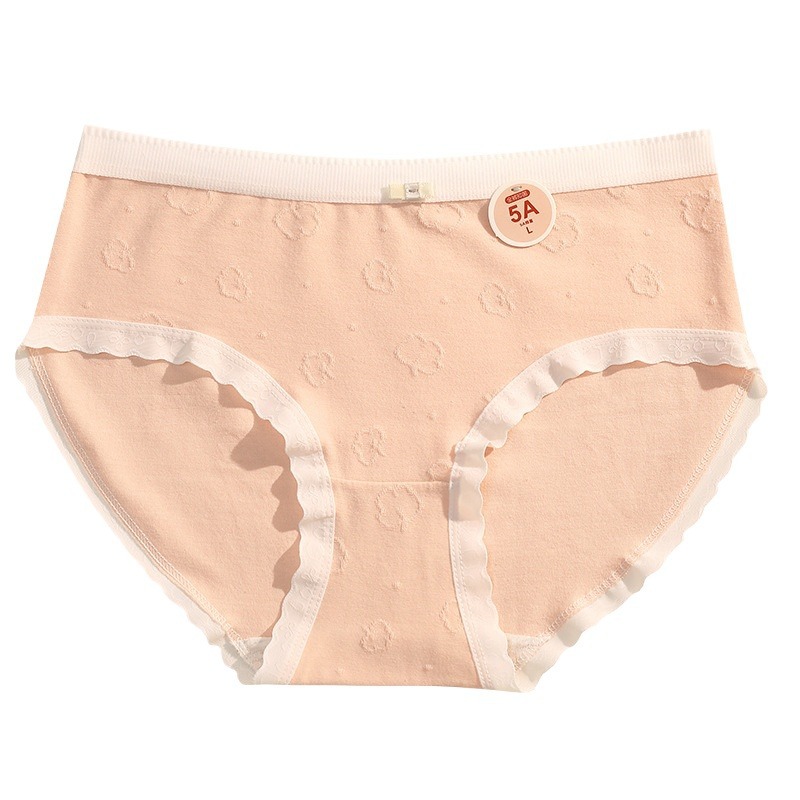 5A ropa interior de mujer de algodón puro crema antibacteriana cintura media alta ropa interior de niña elástica nube jacquard Hip-wrapped calzoncillos de mujer