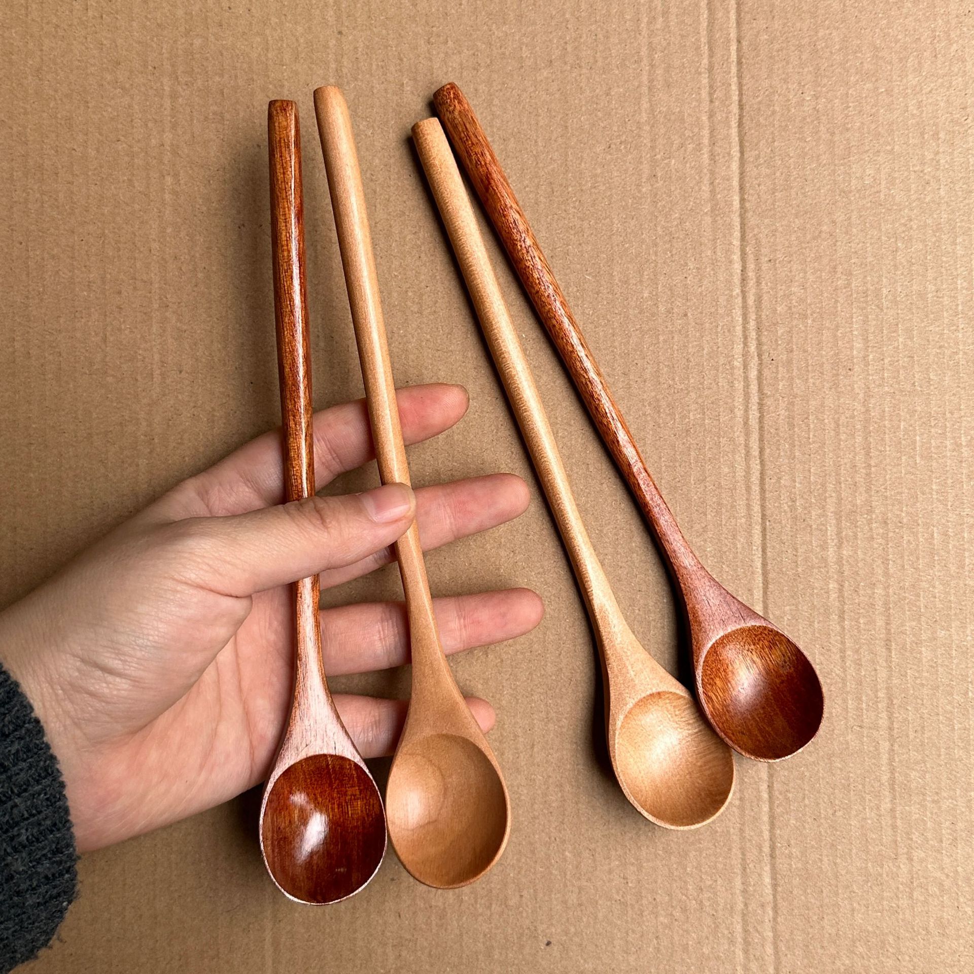 Yuanjin Bamboo Japanese Style 20*3CM Beech Honey Coffee Stirring Light Wood Color Round Handle Wooden Spoon_voghion.com