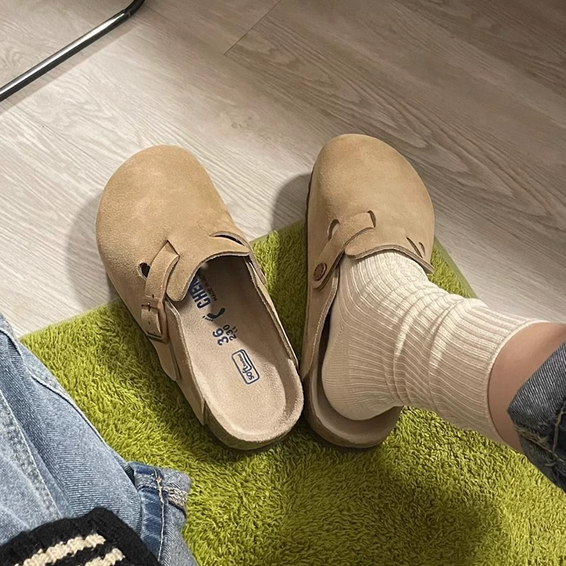 Женские тапочки на толстой подошве в стиле Birkenstock, новинка осени 2024 года, подходящие для ношения на улице, для рыбалки, с закрытым носком.