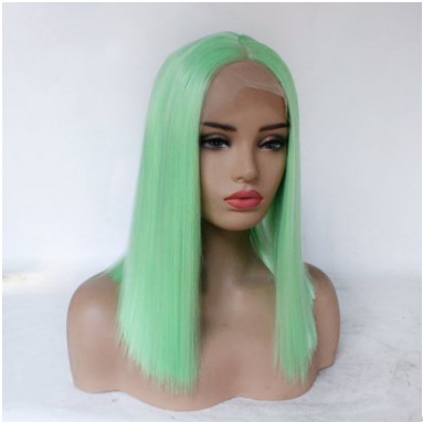 Moda manzana verde medio dividido hombro recto fibra química mitad mano tejida frente encaje completo peluca LW0140