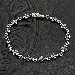 Trendy Fine Cross Flower Bracelet Without Diamonds for Men and Women Thai Silver Vintage Insert Buckle Plate Non-Fading Cross-Border