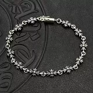 Trendy Vintage Cross Flower Design Bracelet for Men and Women, Rhodium-Plated, Tarnish-Resistant, No CZ Stones, Adjustable Clasp