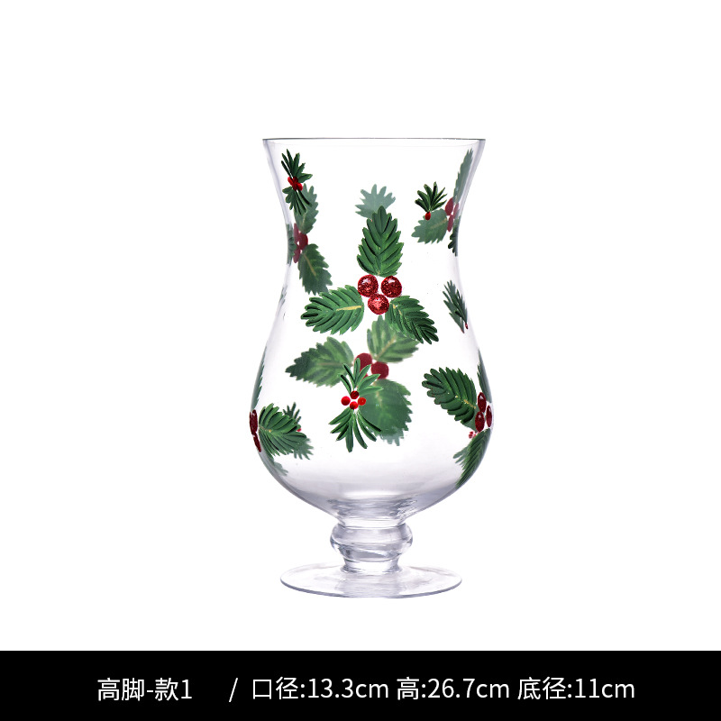 Piés altos transparentes pintados a mano serie de Navidad con tapa frasco de vidrio pintado a mano decoración de Navidad solitaria