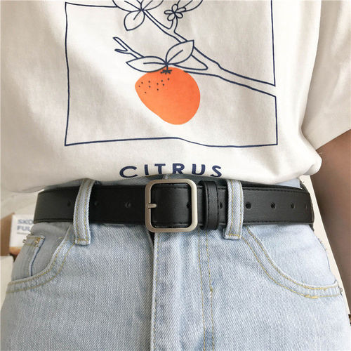 Belt women's simple and versatile Korean fashion student square buckle belt female Korean version bf trendy pants belt black casual