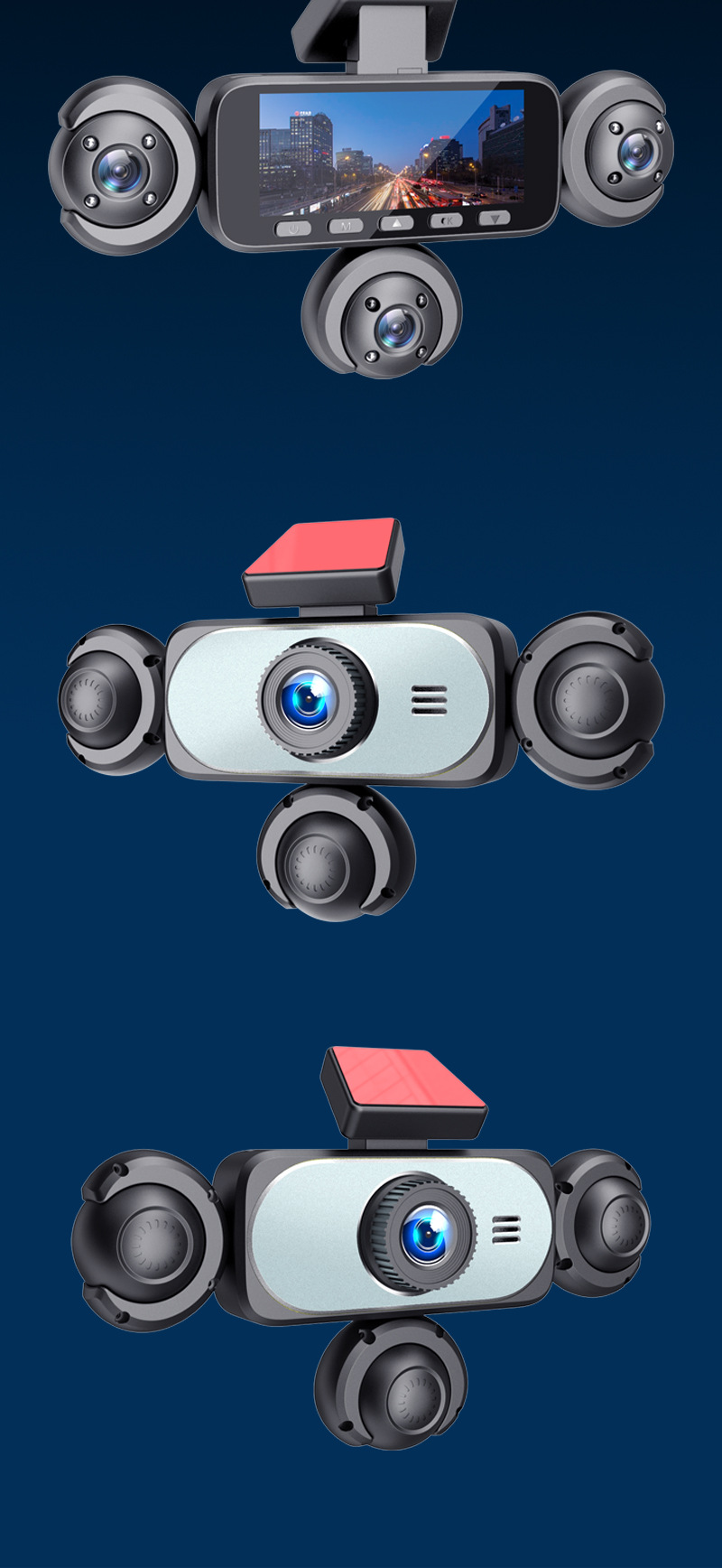 Five-lens dashcam with 360-degree panoramic high-definition night vision, parking monitoring, and reverse camera all-in-one device