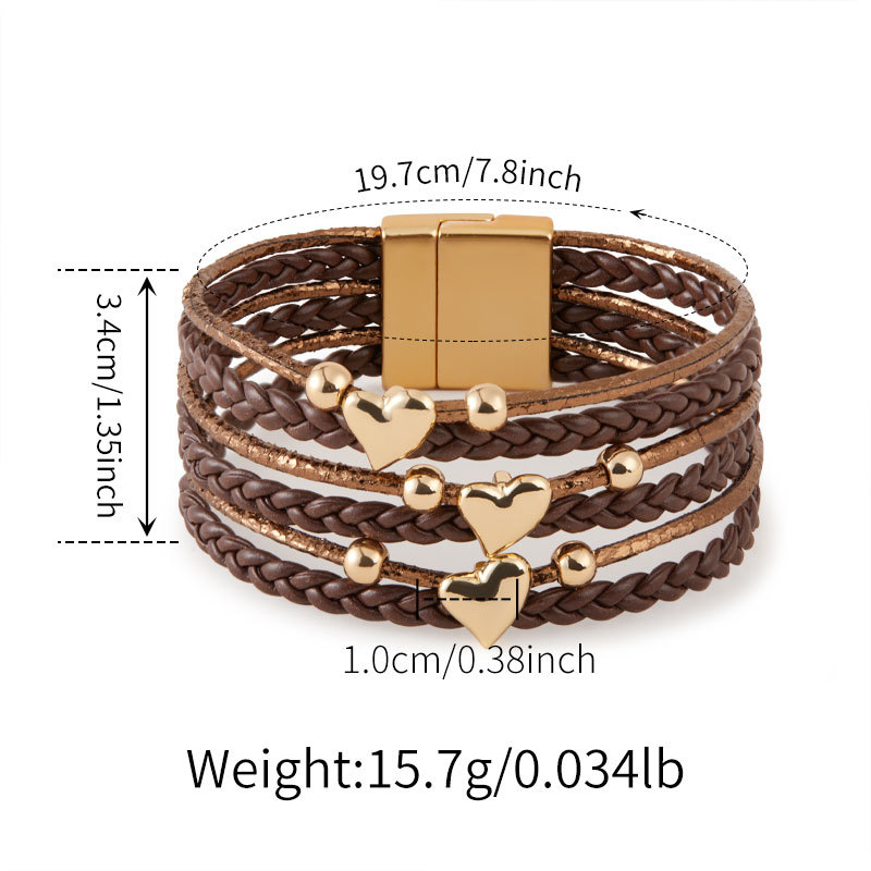 Retro Streetwear Heart Shape Pu Leather Alloy Wrap Bracelets Wholesale display picture 2