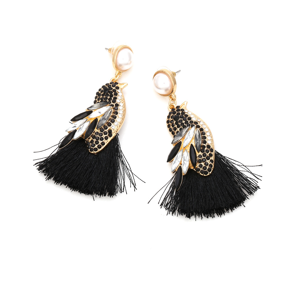 1 Pair Casual Cute Bird Tassel Alloy Rhinestones Drop Earrings display picture 5