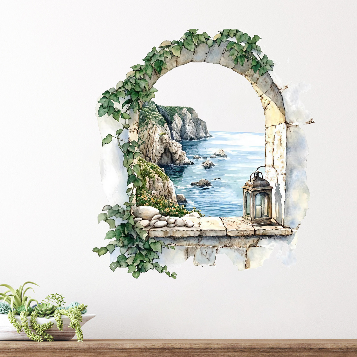 Plant fake window wall door stickers self-adhesive sea scenery living room bedroom wall decoration painting cross-border wholesale