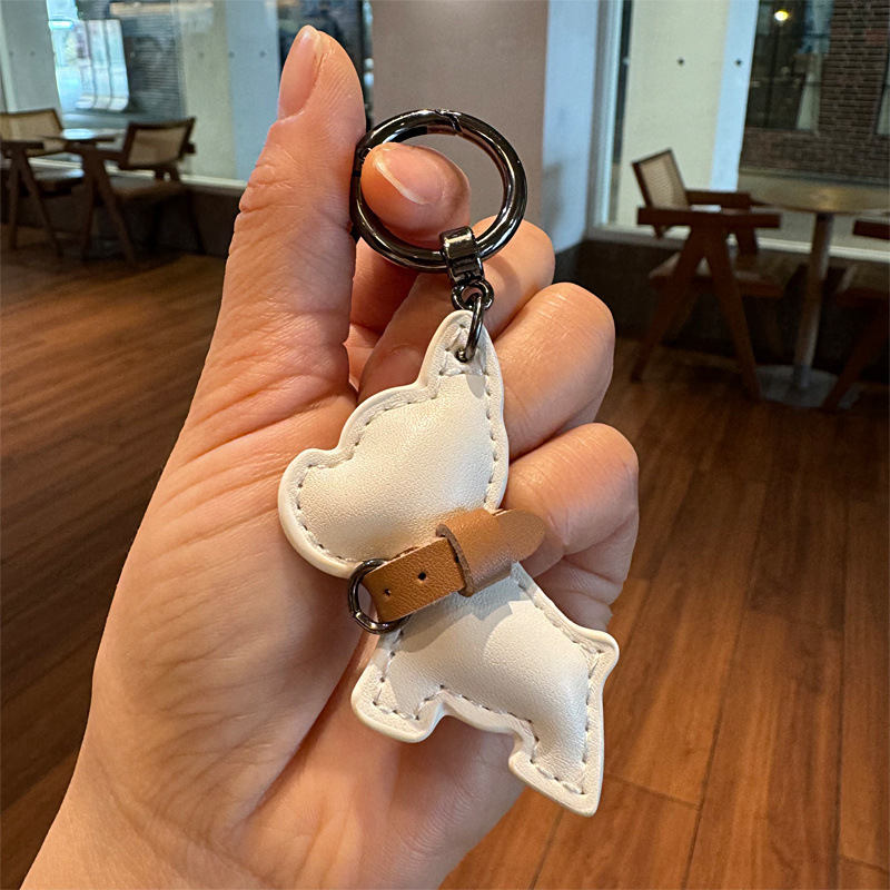 手工优质皮小狗汽车钥匙扣可爱法斗犬挂件创意情侣礼物高档包配饰|undefined