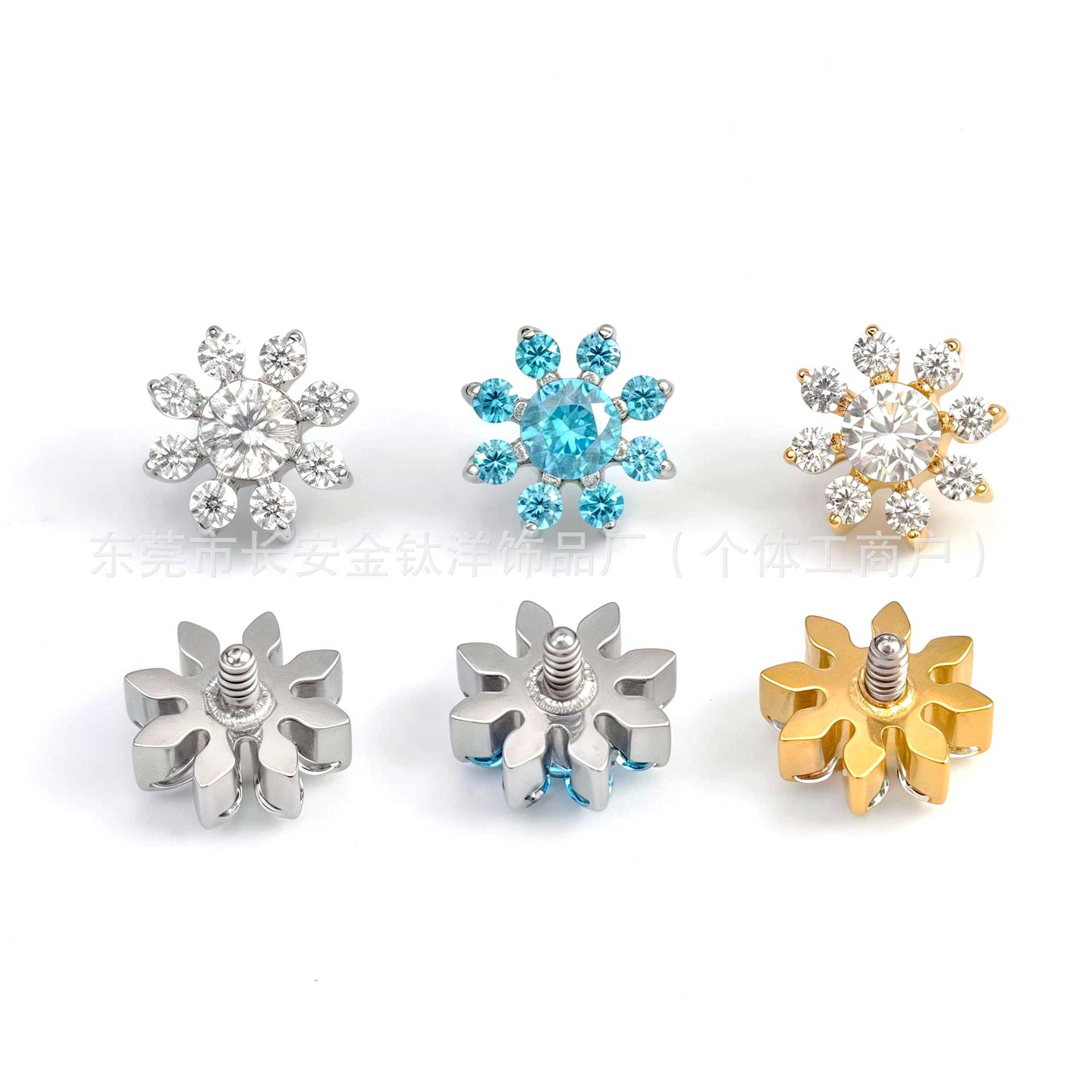 F136 Titanium Full Diamond Snowflake Zircon Lip Nail Nose Nail Ear Nail Ear Bone Nail G23 Titanium Alloy Body Piercing Jewelry detail image 8