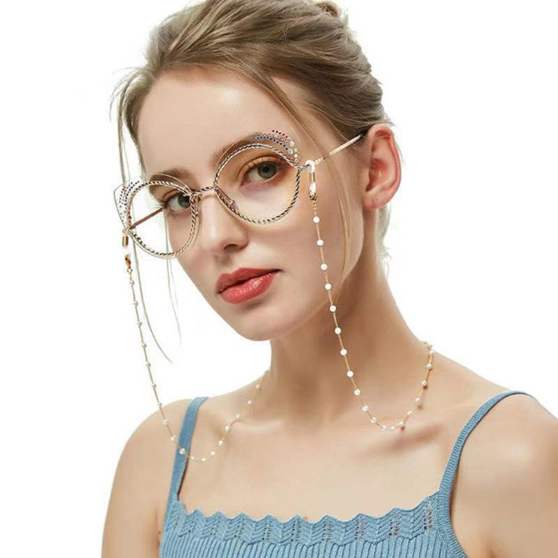 Cross-border hot selling European and American necklace hanging chain pearl glasses hanging chain glasses chain chain glasses metal anti-lost