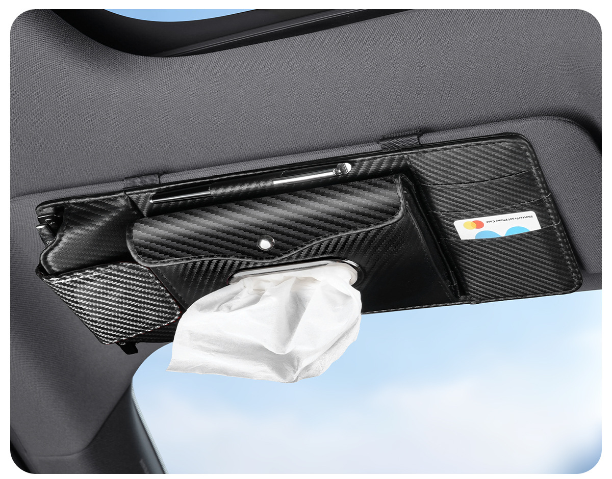 Car Sun Visor Multi-Function Storage Bag, In-Car Card Holder, Glasses Clip, Car Tissue Box, Tissue Box, Car Accessories