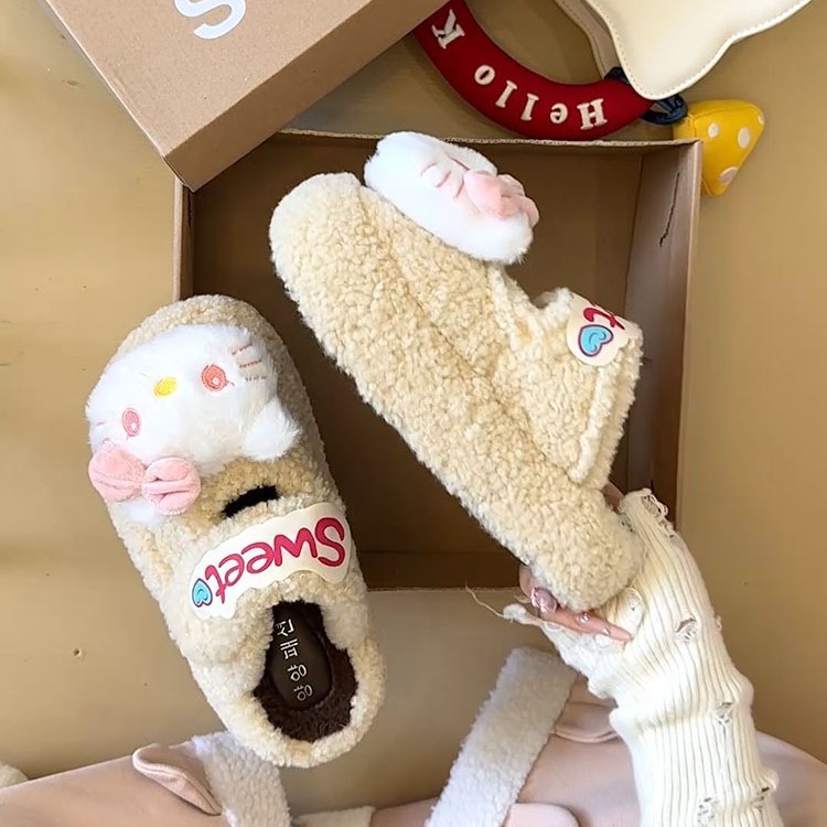 少女心可爱凯蒂猫毛毛拖鞋女2025秋季新款外穿防滑保暖厚底包头拖|undefined