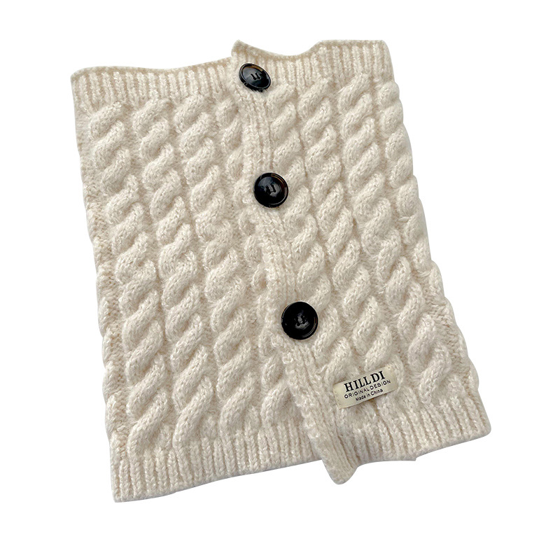 Botón giro bufanda de las mujeres Otoño e Invierno estilo coreano versátil grueso cálido cuello alto suéter de punto bufanda collar falso collar