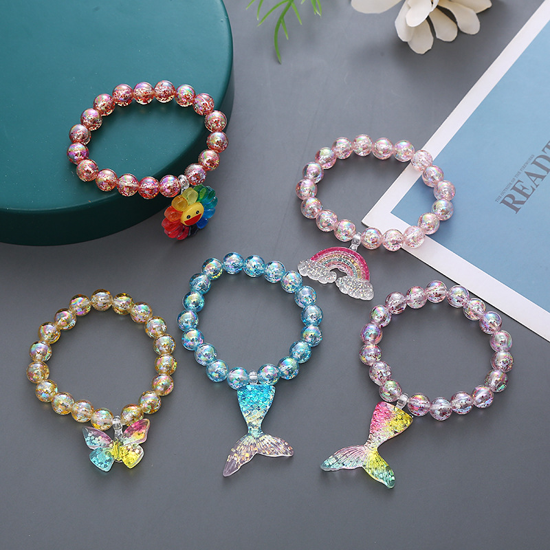 Cartoon Style Flower Butterfly Fish Tail Artificial Crystal Beaded Charm Kid's Bracelets display picture 1