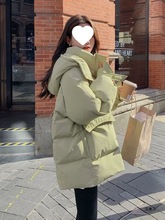 洺惠元简约羽绒棉服女冬短款2025新款小个子连帽面包工装棉袄绿色