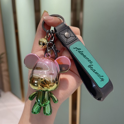 New Gradient Craft Bear Keychain Holder Couple Cartoon Figurine School Bag Car Keychain Business Gift