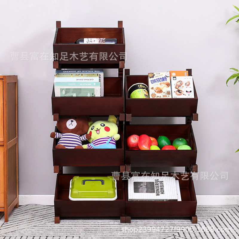 in stock Middle and Ancient Style Floor-Standing Storage Rack Wooden Multi-Layer Sundries Storage Rack for Living Room Decorative Fruit Storage Basket