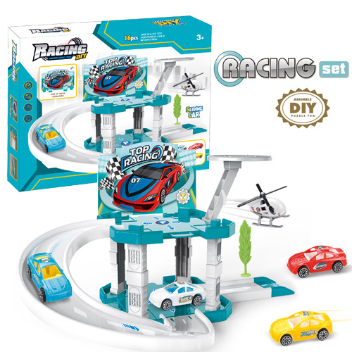 Los niños de comercio exterior montado pista deslizante coche catapulta coche juguete DIY caja portátil estacionamiento lote modelo de coche de juguete