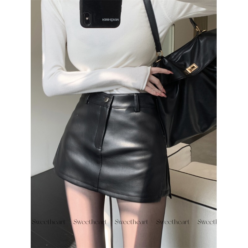 Black Retro Pu Leather High-Waisted Skirt for Women Autum New A-Line Slim Sexy Fashion Versatile Hip-Hugging Short Skirt Black Retro Pu Leather High-Waisted Skirt for Women Autum New A-Line Slim Sexy Fashion Versatile Hip-Hugging Short Skirt