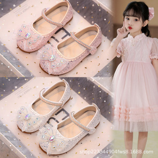 Girls' Shoes, Kidsren's Princess Shoes, 2025 Spring & Fall New Style, Small Soft-Soled Soft-Surface Crystal Shoes, Girls' Small Leather Shoes