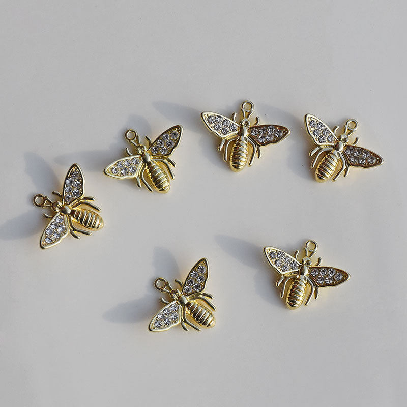 Alloy color-preserving electroplating rhinestone embedded Bee pendant diy handmade earrings earrings semi-finished material accessories bag