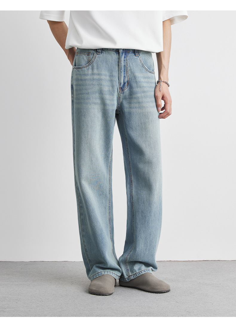 Quần jeans ống đứng nam dáng suông chất liệu Lyocell Tencel mỏng nhẹ mùa hè — Màu xanh lam nhạt chi tiết 5