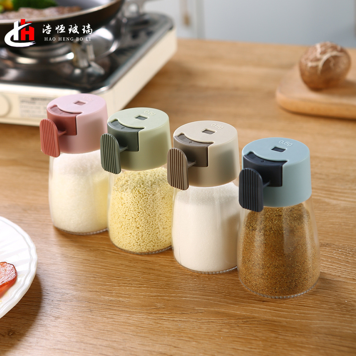 定量控盐厨房用品玻璃瓶按压式密封调味瓶食盐罐味精调料瓶