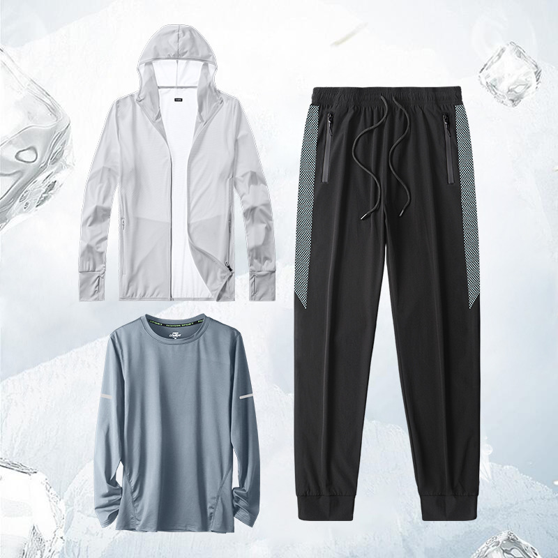 Set de protección solar para hombres de verano delgado hielo rápido secado deportivo abrigo de pesca transpirable al aire libre abrigo de verano image 12