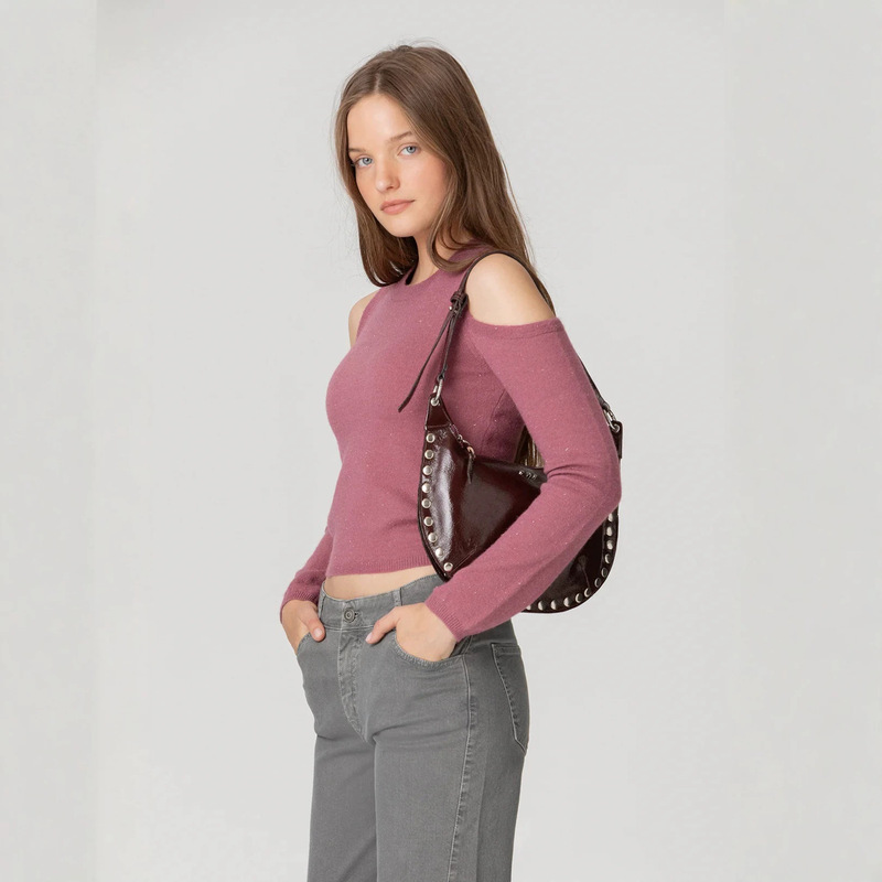 European and American Style Cross-Border Glitter Knit Base Shirt with Double Side Cold Shoulder Design, Slim Fit, Short Style, Solid Color, Long Sleeve Inner Sweater for Women