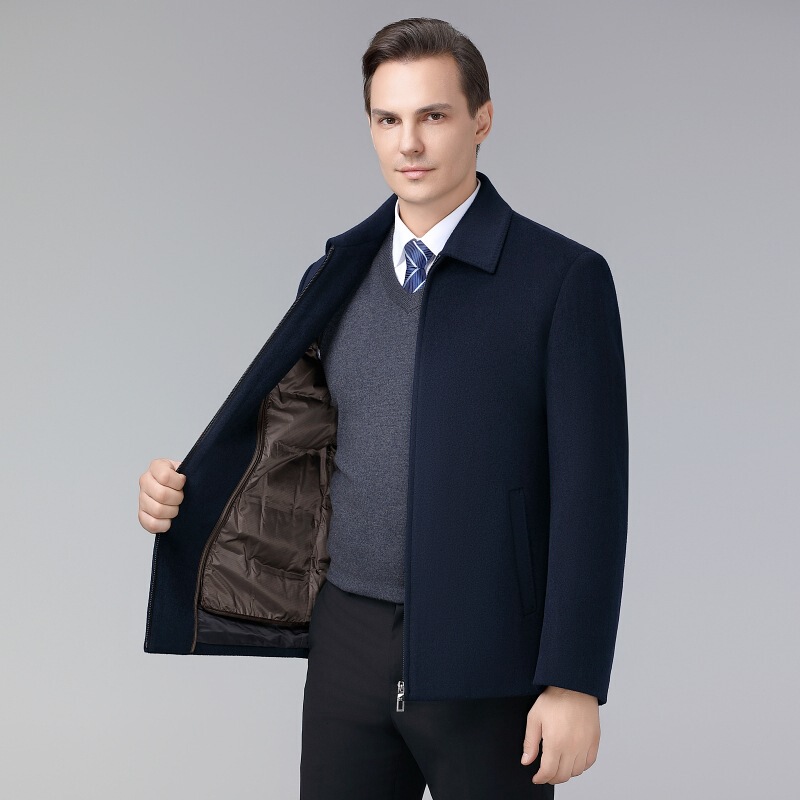 Light Luxury High-end Down Liner Middle-aged Jacket Autumn and Winter Men's Wool Coat Short Business All-match plus size Jacket