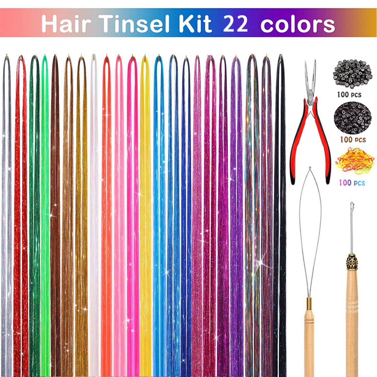 Oropel hair16 color colorido inconsútil oro alambre extensión del pelo traje alicates crochet comercio exterior colorido láser extensión del pelo