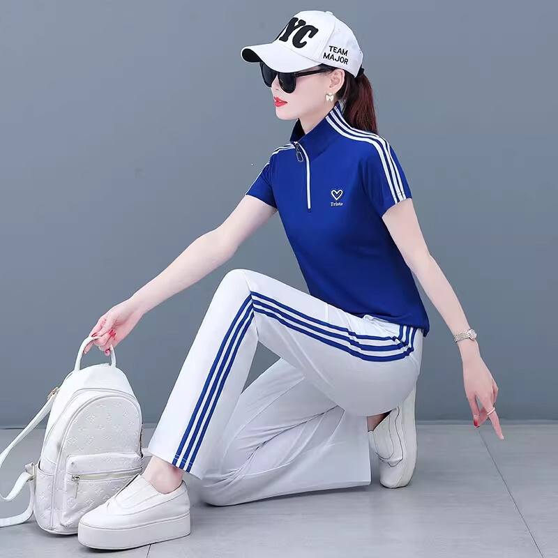 立领运动服套装女夏季薄款2025新款大码宽松冰丝短袖休闲时尚洋气|undefined