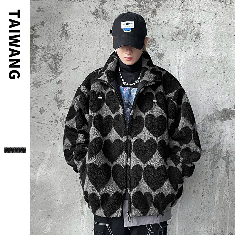 Men's Clothing brand loose lamb wool jacket for men 2024 autumn and winter new style jacket black heart cotton coat for men_voghion.com