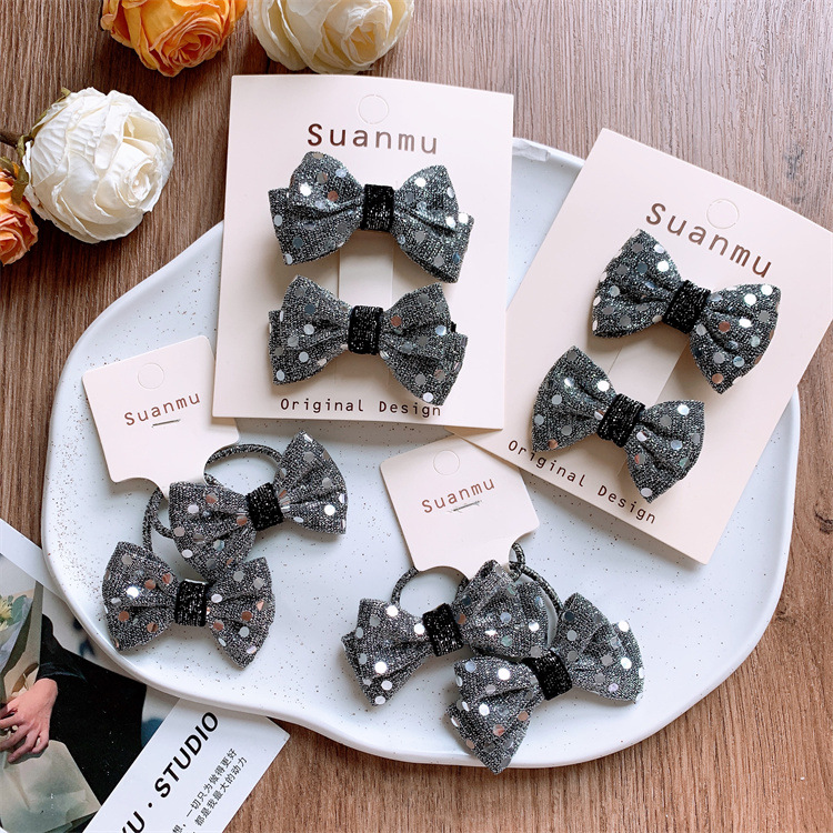 Children's small vanilla gray bow hair clip side flyaway bangs hair clip for girls hair tie hair ribbon