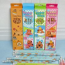 卡皮巴拉2B铅笔咖啡熊水豚鼠12支盒装铅笔文具奖品带橡皮擦幼儿园