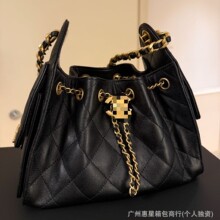 跨境批发25C嬉皮HOBO真皮菱格链条包抽绳水桶包腋下25bag单肩女士