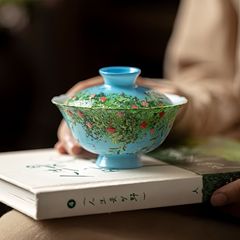 油画风釉下彩手绘陶瓷盖碗茶杯手工泡茶碗小清新家用高端功夫茶具