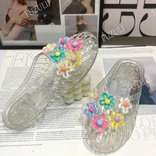 小红书爆款水晶鞋装饰鞋子女花朵水晶凉鞋花拖鞋韩国果冻鞋洞洞鞋
