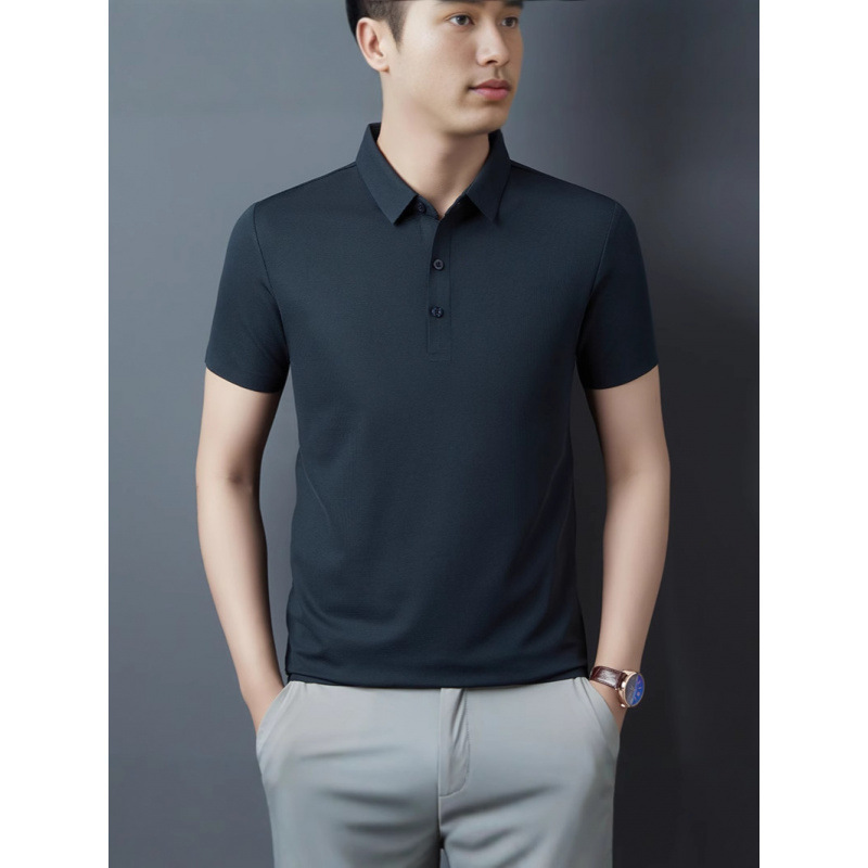 Camiseta de manga corta de gama alta para hombre 2025 verano color sólido más tamaño negocios de mediana edad suelta camiseta delgada